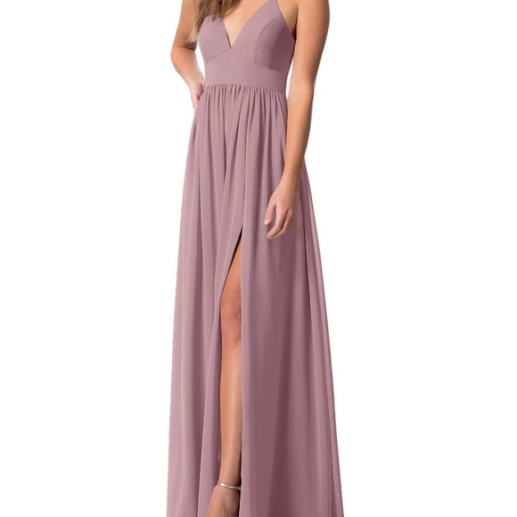 Azazie Aaida A-Line Chiffon Floor-Length Dusty Rose Bridesmaids Dress - Picture 3 of 3